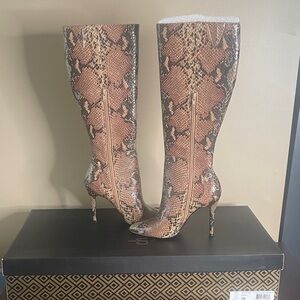 Charles David Brown Snakeskin Heeled Boots